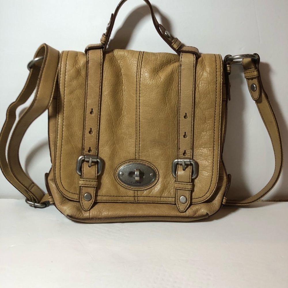 Fossil Tan Cow Hide Leather Crossbody Messenger Bag